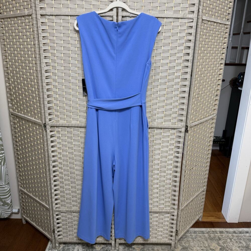 Tahari ASL Scuba Crepe Side Knot Jumpsuit Women’s Size 12 Blue Crop Wide Leg NEW - Picture 3 of 12